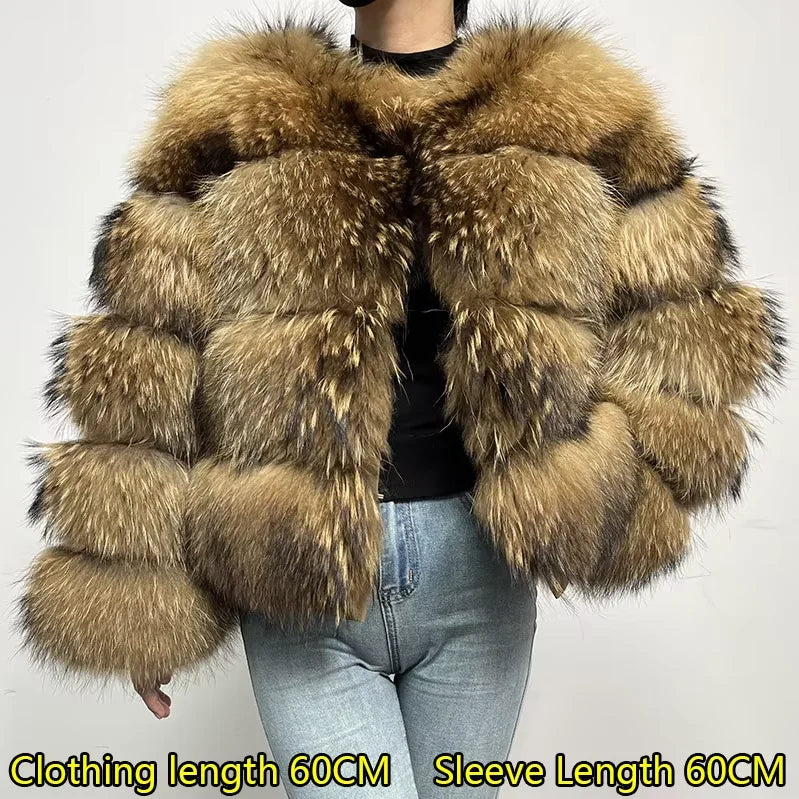 2025 Maomaokong Real Fur Coat Women Natural Raccoon Fur Jacket Female Winter Warm Fox Fur Coat High Quality Long Sleeve With Hat
