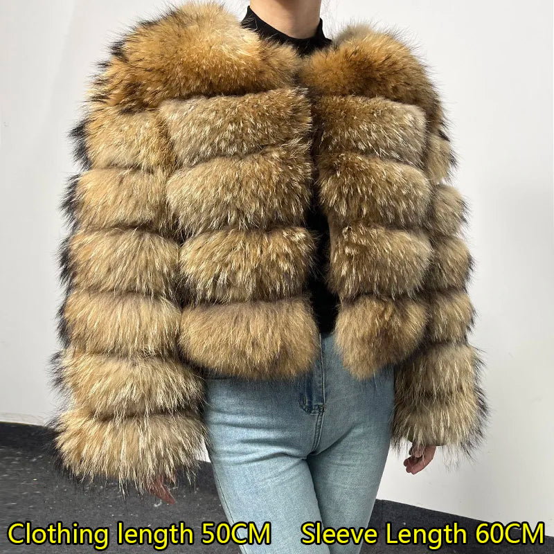 2025 Maomaokong Real Fur Coat Women Natural Raccoon Fur Jacket Female Winter Warm Fox Fur Coat High Quality Long Sleeve With Hat