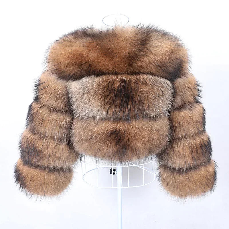 2025 Maomaokong Real Fur Coat Women Natural Raccoon Fur Jacket Female Winter Warm Fox Fur Coat High Quality Long Sleeve With Hat