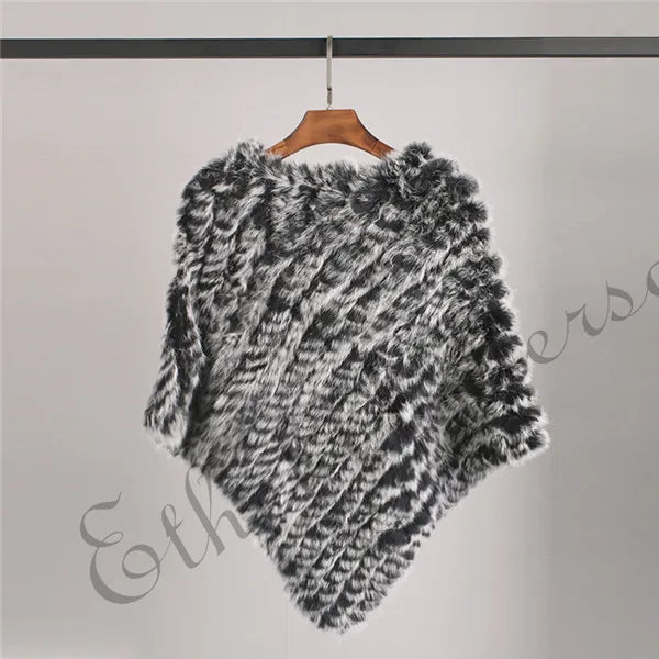 Women ETHEL ANDERSON Knitted Rabbit Fur Poncho Wrap Shawl Wedding or Party