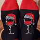 Black Christmas Champagne Santa Hat Graphic Socks