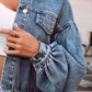 Collared Neck Dropped Shoulder Denim Top