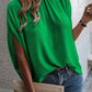 Bright Green Solid Mock Neck Split Batwing Sleeve Blouse