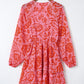 Fiery Red Floral Ruffle Layered Puff Sleeve Surplice Dress