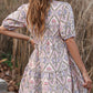 Pink Floral Button Shirt Collar Puff Sleeve Ruffle Dress