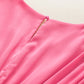 Strawberry Pink Ruched Sleeve V Neck Smock Waist Tiered Ruffled Dress