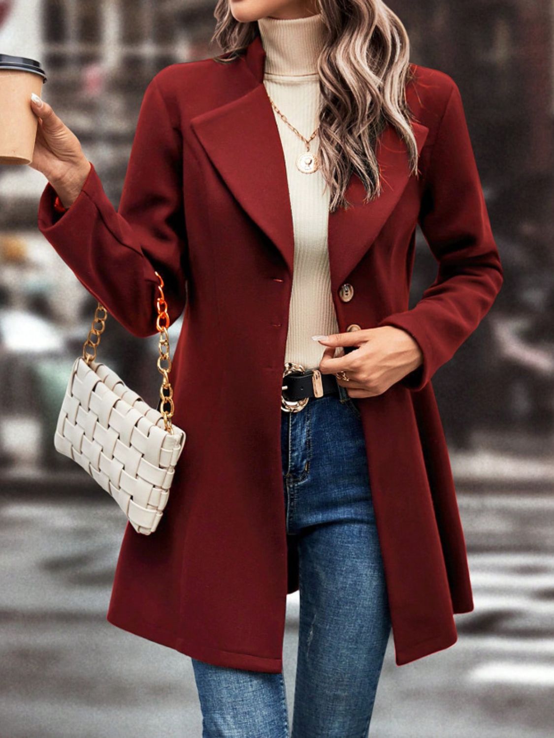 Casual Collared Neck Button Up Long Sleeve Coat