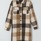 Khaki Plaid Button-Down Flap Pocket Long Shacket