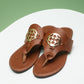 Chestnut Metal Décor Leather Thong Slippers