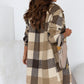 Khaki Plaid Button-Down Flap Pocket Long Shacket