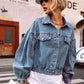 Collared Neck Dropped Shoulder Denim Top