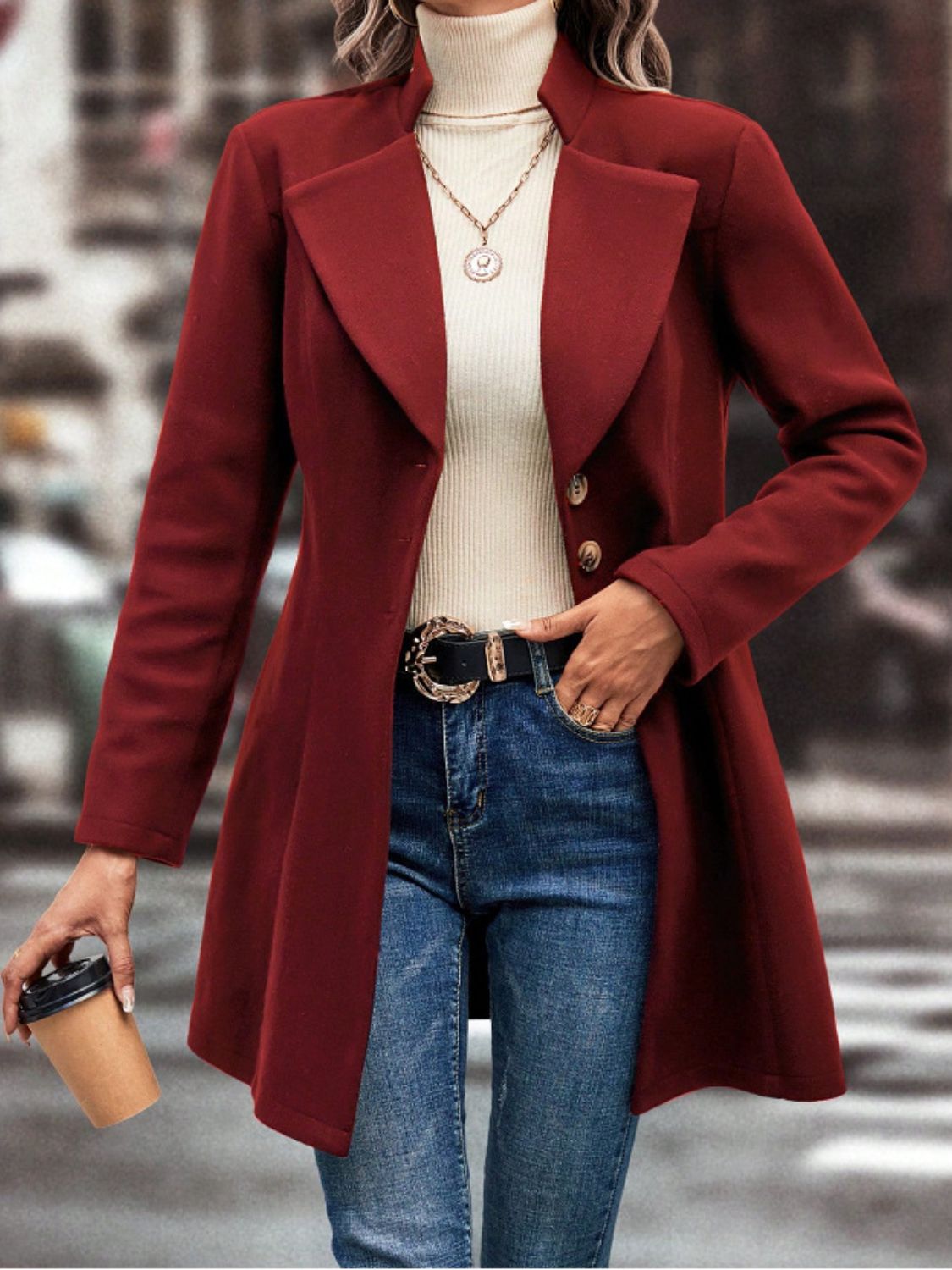 Casual Collared Neck Button Up Long Sleeve Coat