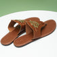 Chestnut Metal Décor Leather Thong Slippers