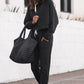 Sweatsuit Black Drawstring Hoodie and High Waist