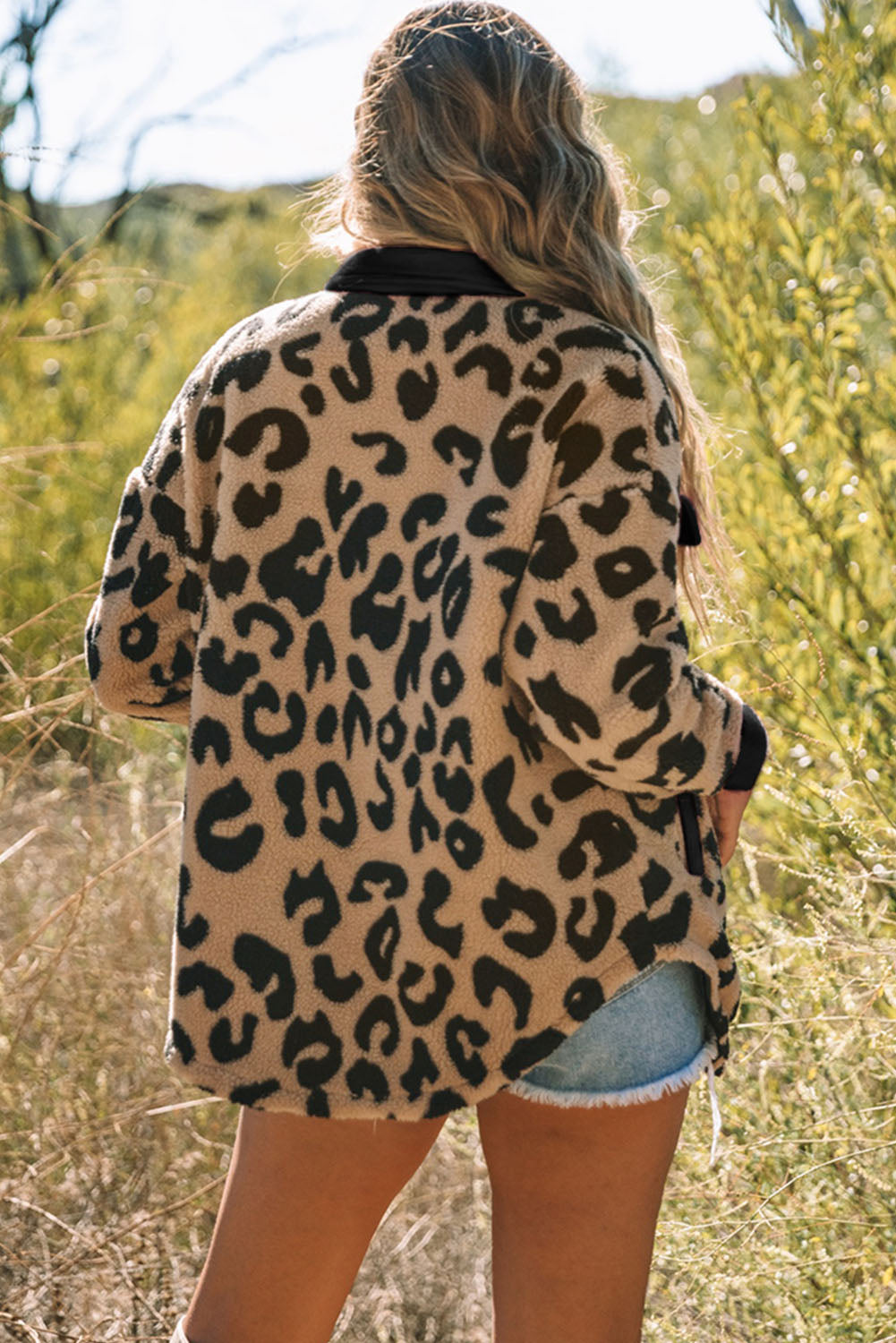 Jacket Shacket Shirt Black Contrast Trimmed Leopard Teddy