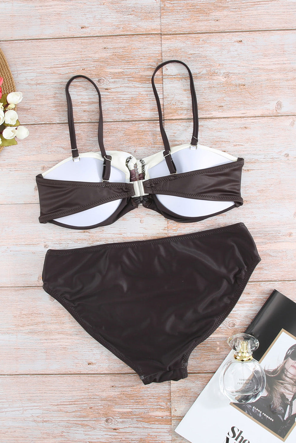 Swimsuit Brown Gradient Color Block Push Up Bikini