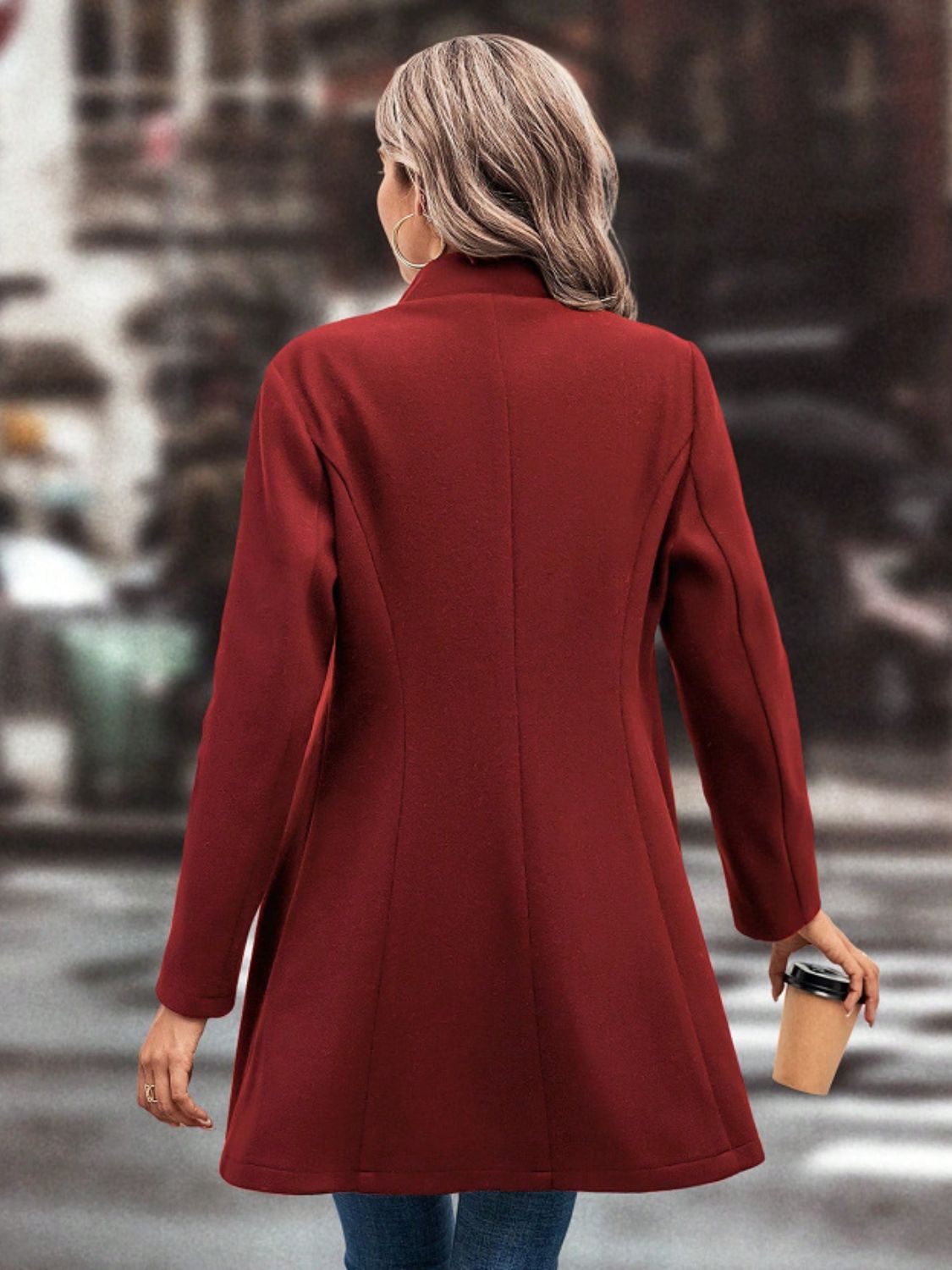 Casual Collared Neck Button Up Long Sleeve Coat