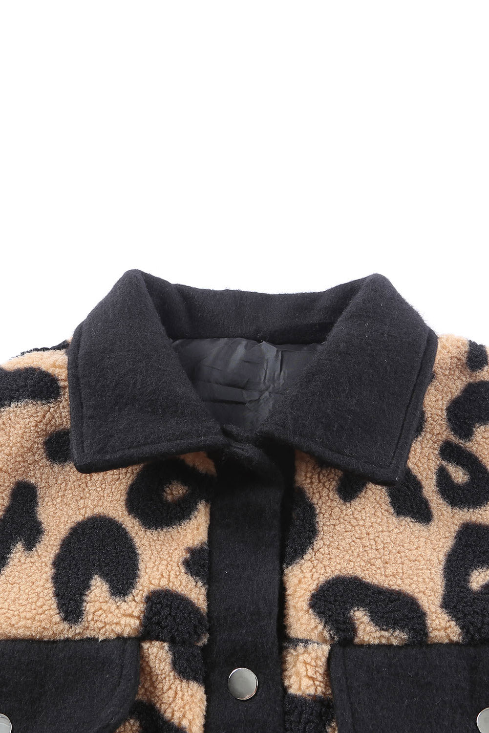 Jacket Shacket Shirt Black Contrast Trimmed Leopard Teddy