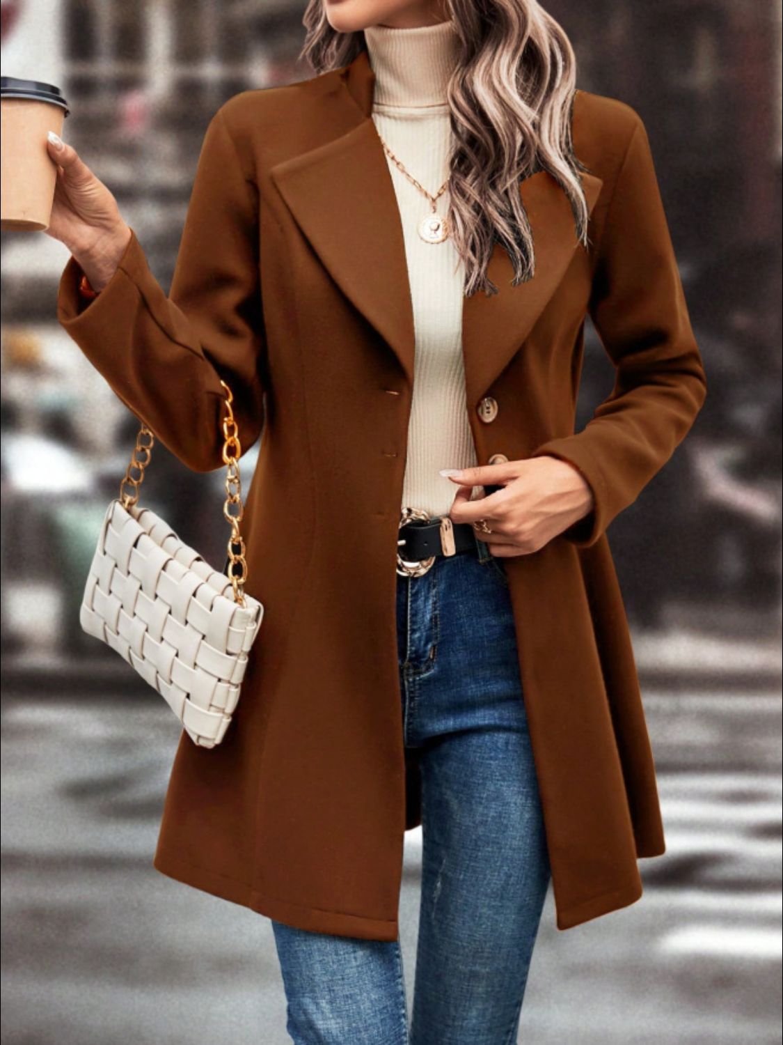 Casual Collared Neck Button Up Long Sleeve Coat