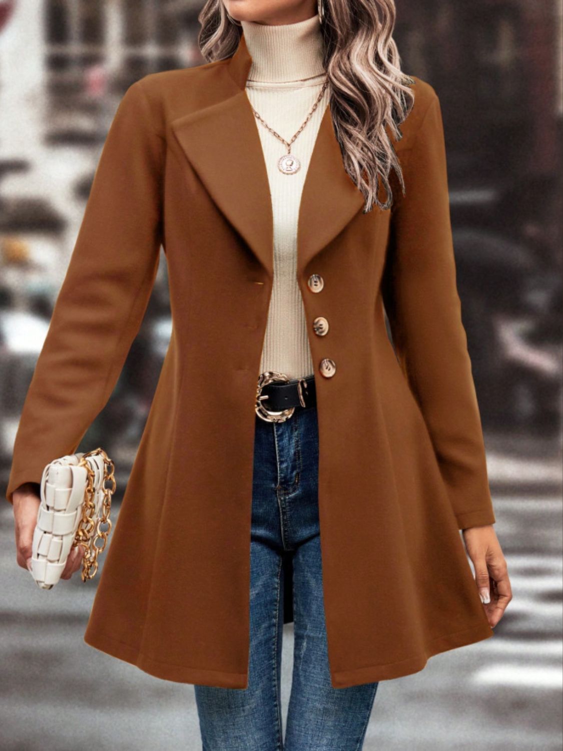 Casual Collared Neck Button Up Long Sleeve Coat