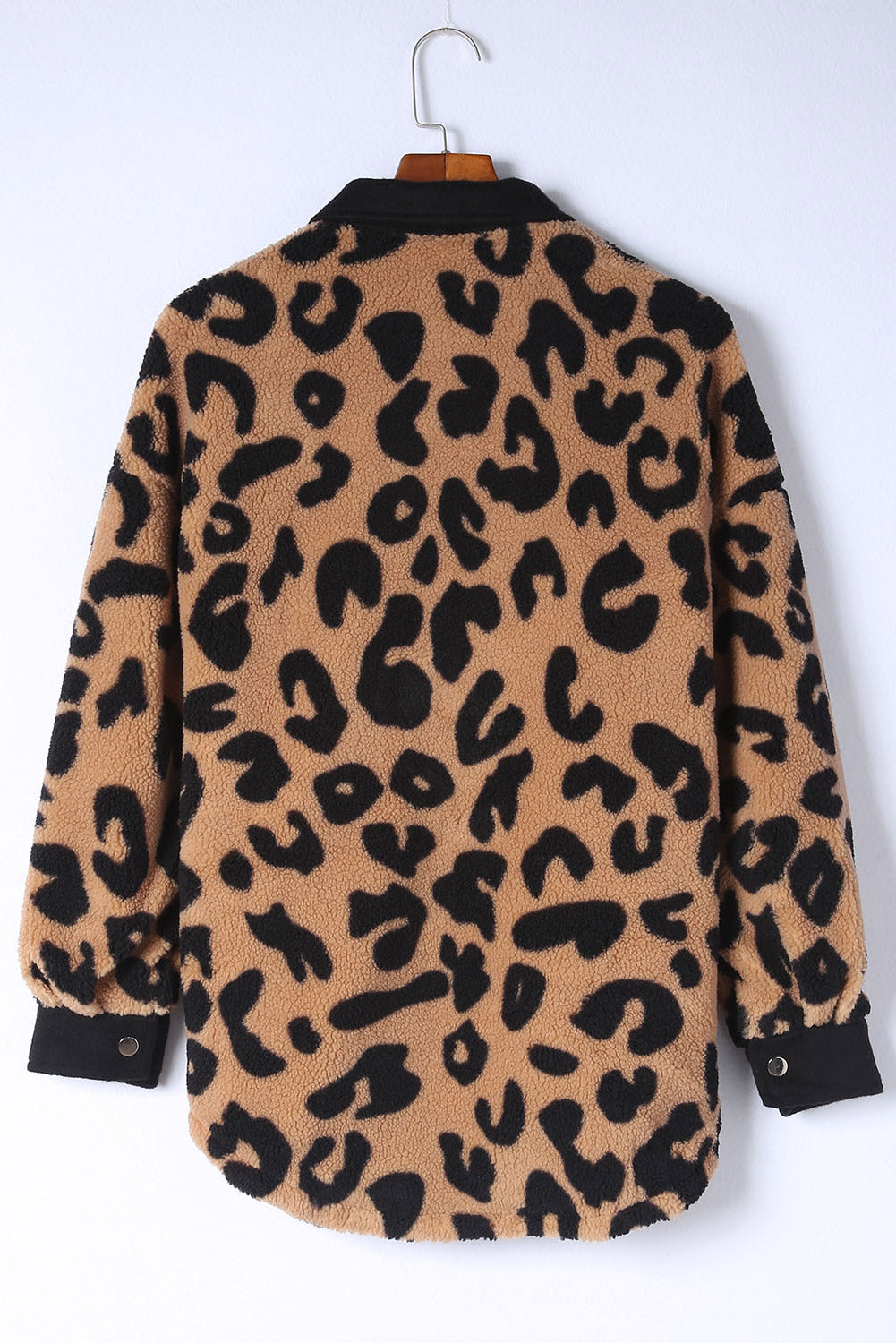 Jacket Shacket Shirt Black Contrast Trimmed Leopard Teddy