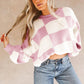 Sweater Pink Checkered Bishop Sleeve