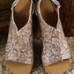 Brown Vintage Floral Leather Rivet Hollowed Platform Sandals