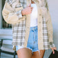 Khaki Distressed Raw Edge Plaid Patchwork Denim Jacket