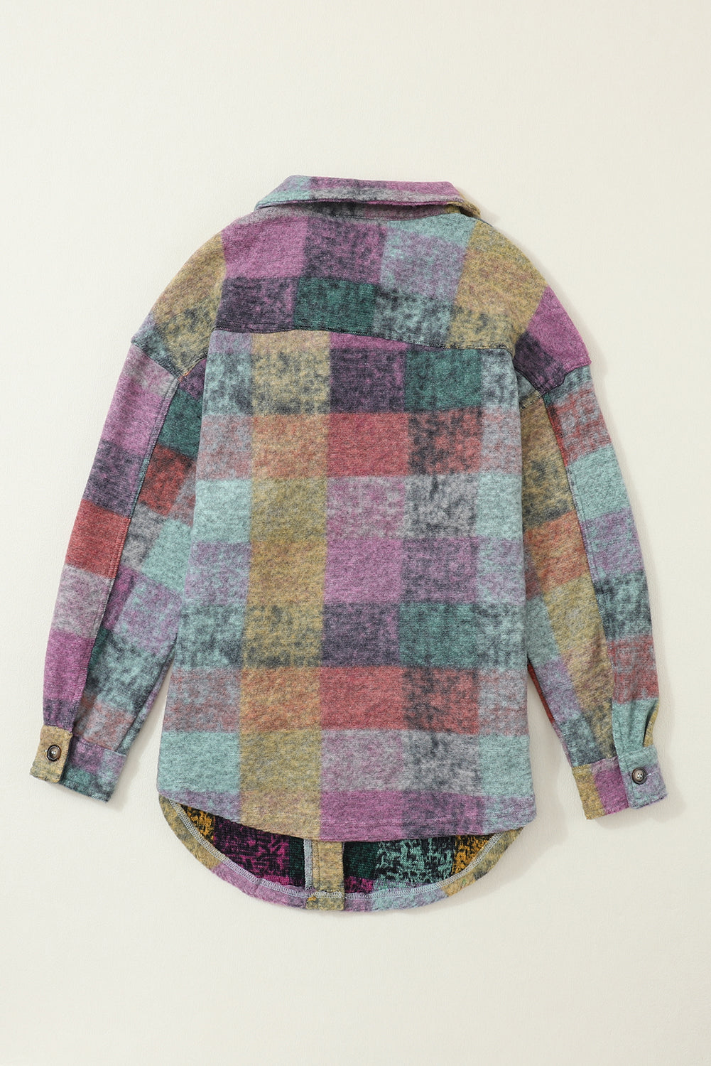 Jacket Shirt Multicolor Brushed Plaid Pocketed Oversize