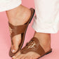 Chestnut Metal Décor Leather Thong Slippers