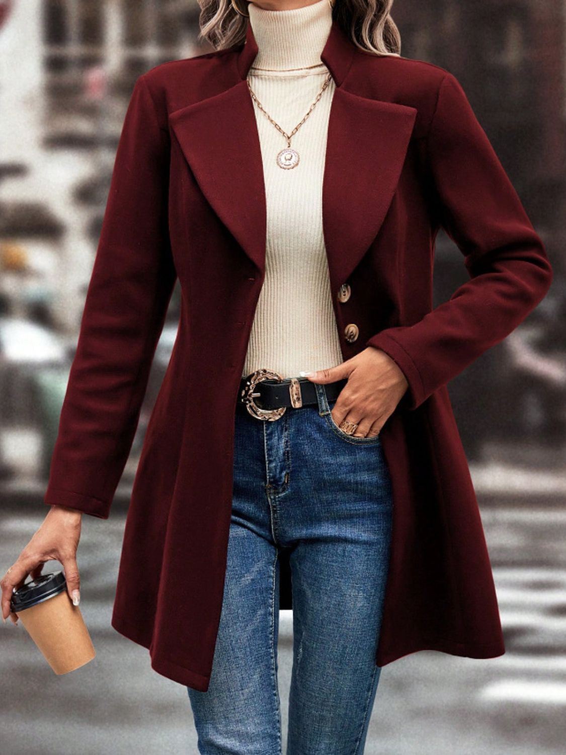 Casual Collared Neck Button Up Long Sleeve Coat