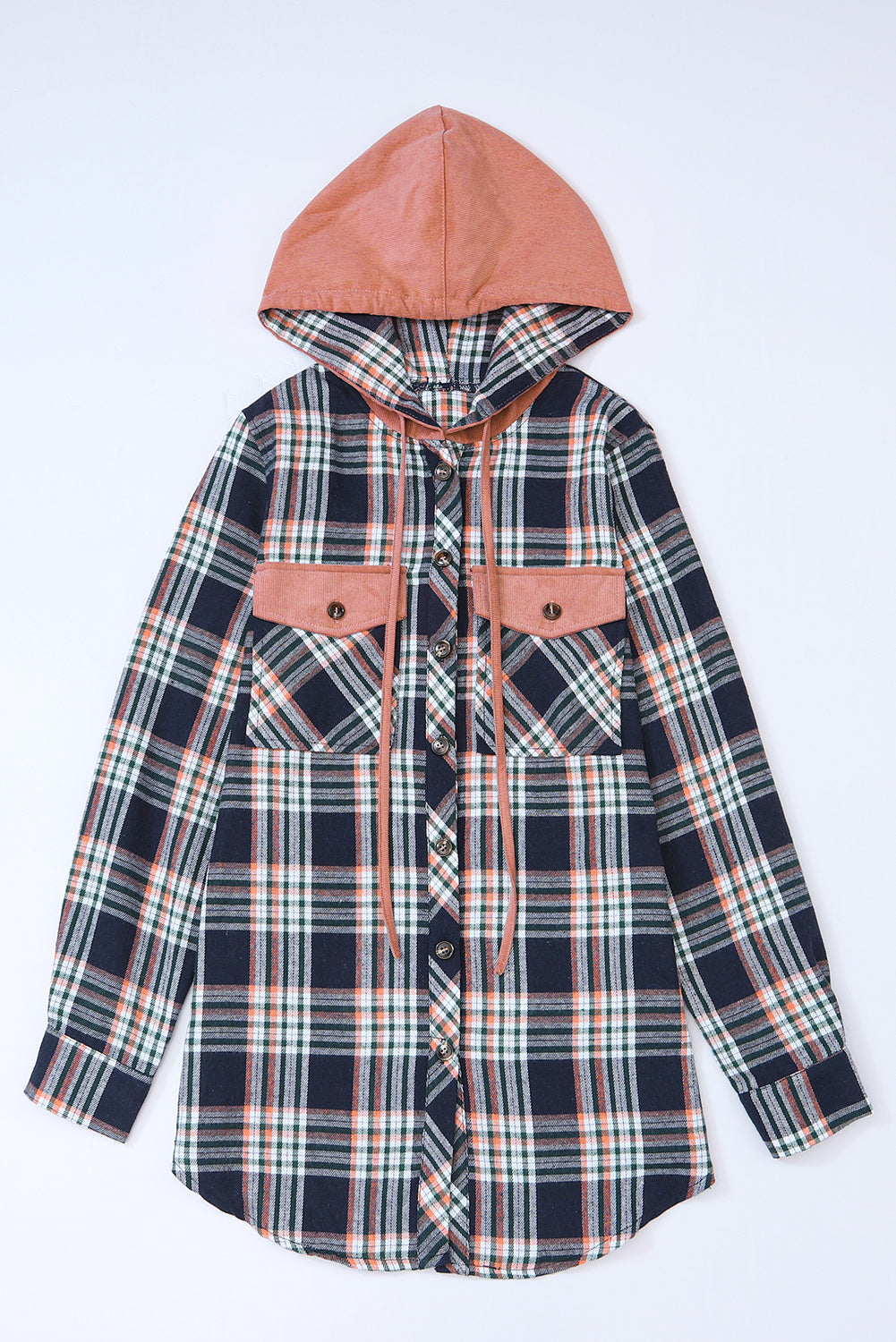 Jacket Shirt Jacket Pink Plaid Contrast Hooded Drawstring