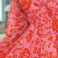 Fiery Red Floral Ruffle Layered Puff Sleeve Surplice Dress