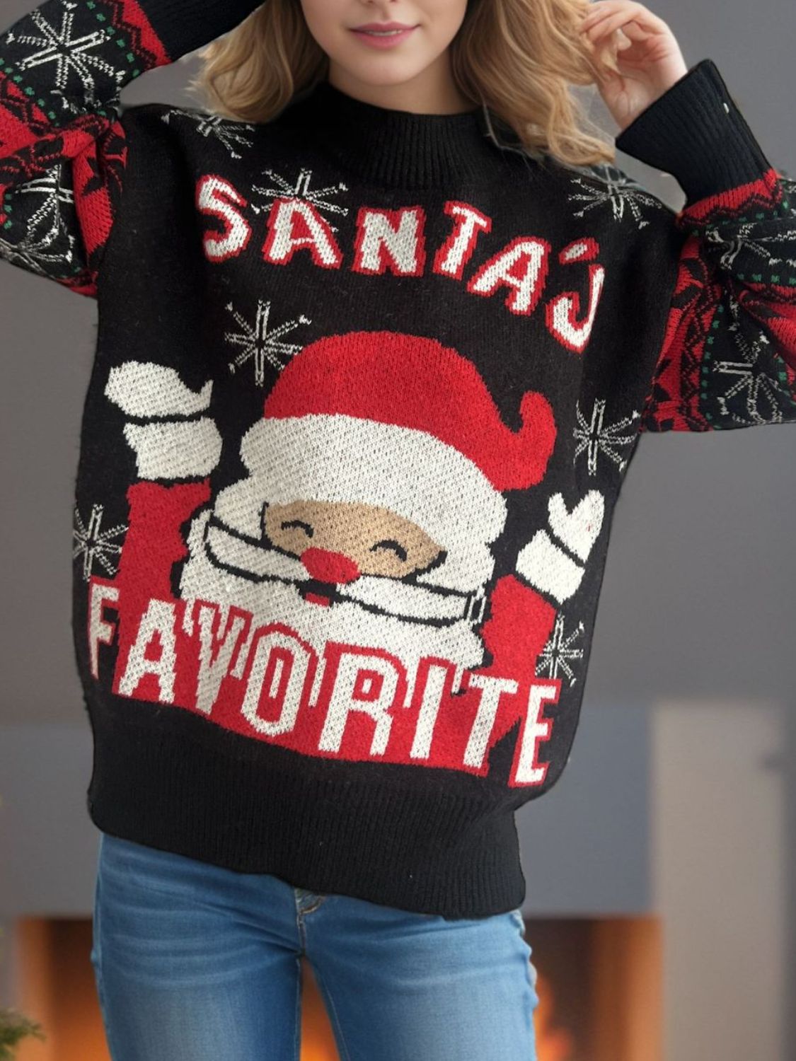 Santa Mock Neck Long Sleeve Sweater