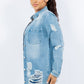 American Bazi Distressed Button Up Long Sleeve Denim Jacket