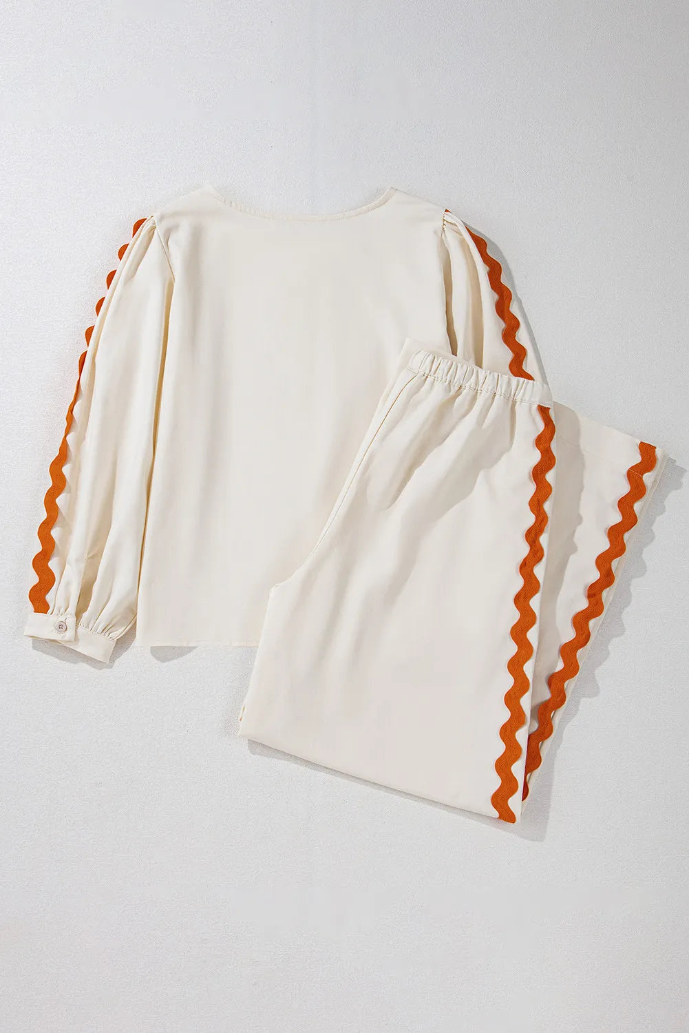 Casual Round Neck Long Sleeve Top and Drawstring Pants Set