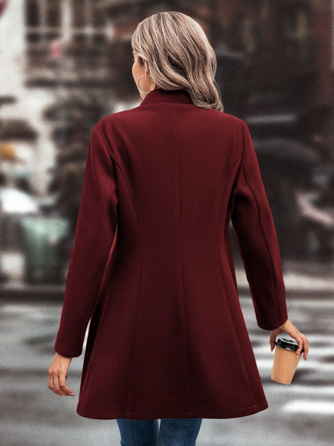 Casual Collared Neck Button Up Long Sleeve Coat