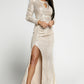 Apricot Cut Out Thigh High Split Sequin Maxi Dress