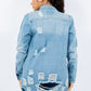 American Bazi Distressed Button Up Long Sleeve Denim Jacket